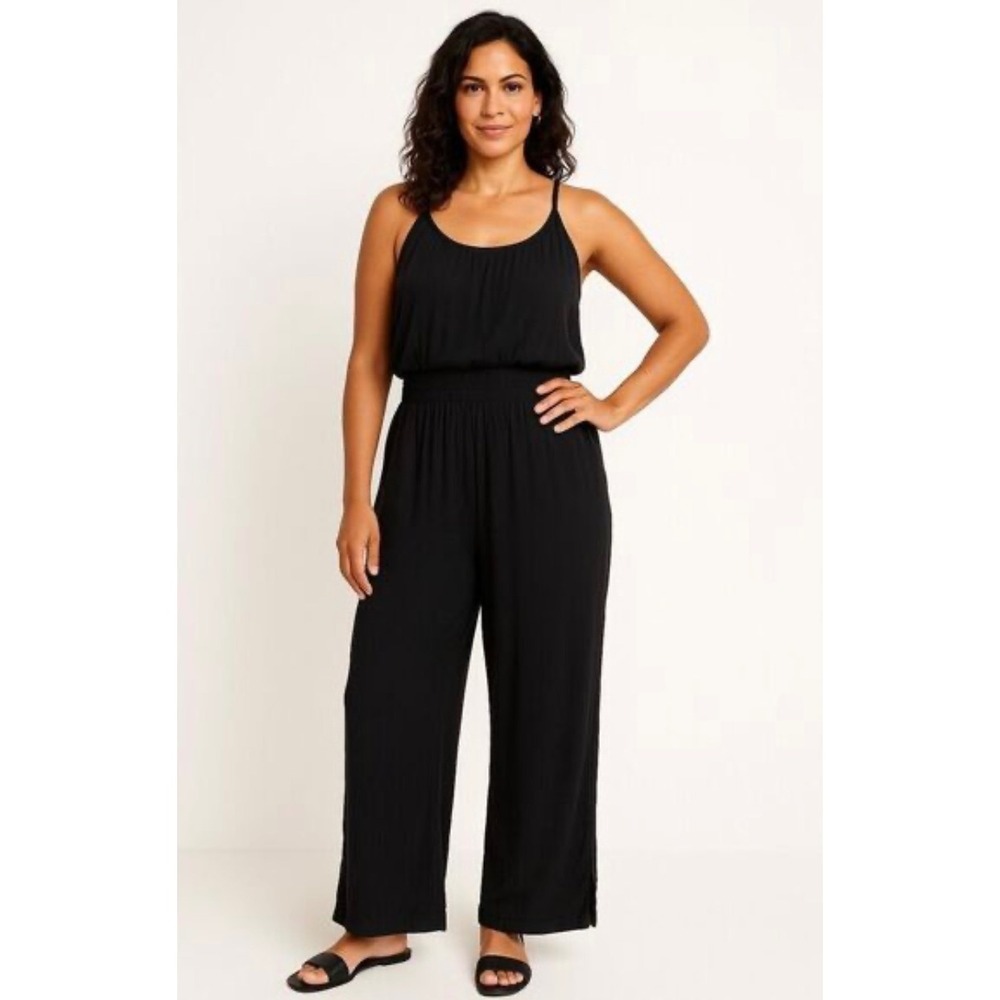 NEW Prana‎ Fernie Wide Leg Jumpsuit Small Black One Piece Smocked Waist NWT